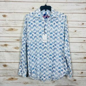 Robert Graham Men’s White and Blue Print Button Down Shirt Size S